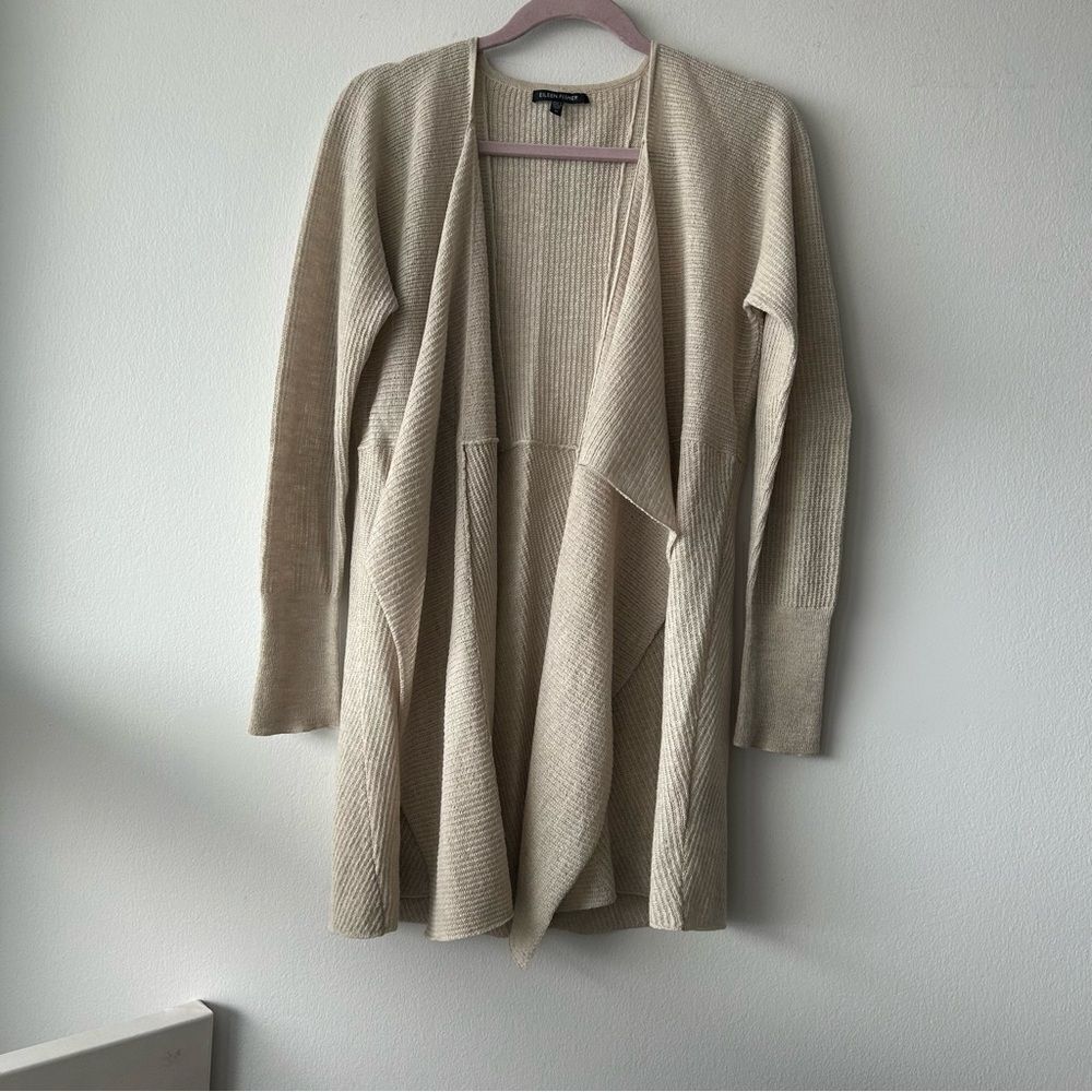 Eileen Fisher Beige Open Front Cardigan Sweater